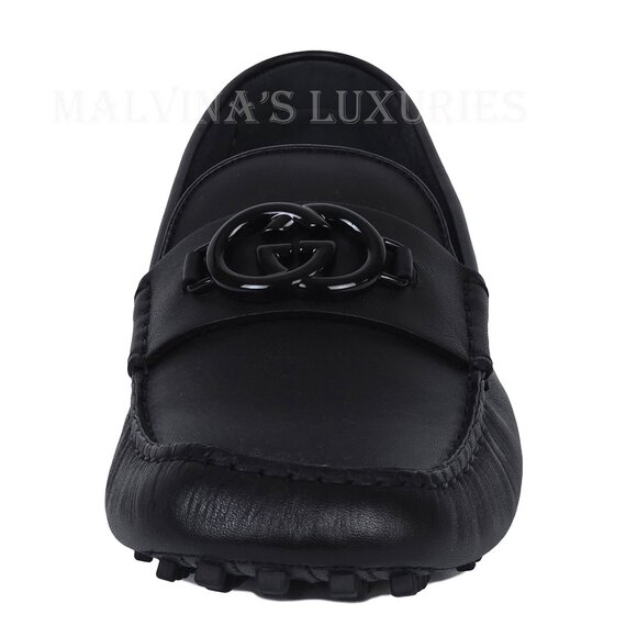GUCCI SHOES MENS LOAFERS MOCCASINS G LOGO BLACK LEATHER - Picture 5 of 15